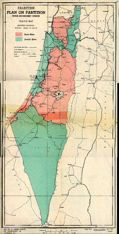The General Assembly adopts resolution 181 (II) on 29 November regarding the future government of Palestine. The resolution sets forth a plan partitioning Palestine into two states, Arab and Jewish, with an economic union and with Jerusalem as a corpus separatum under an international regime to be administered by the United Nations. Palestinians, who account for 70% of the population, are allocated 47% of the country. 